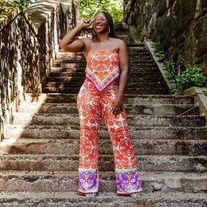 Zara 2pc scarf top, wide leg pant